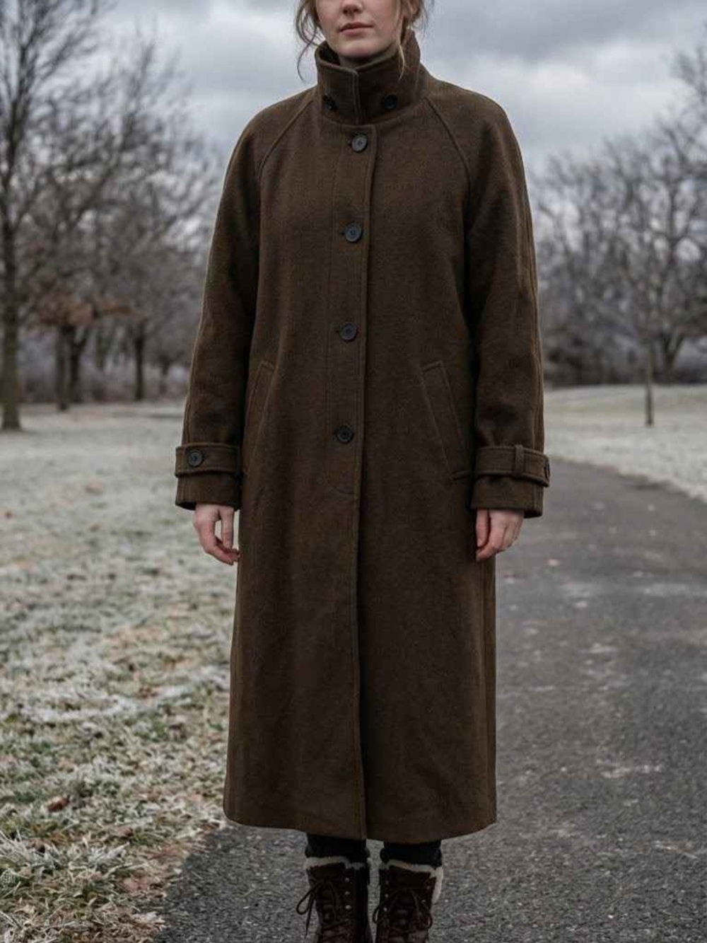 Women's Long Brown Wool Coat - Classic Winter Trench